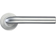 Metal door handle on a white background
