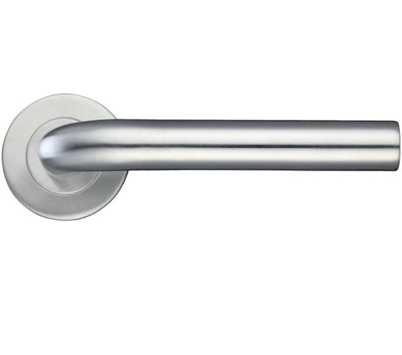 Metal door handle on a white background
