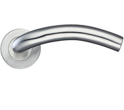 Metallic door handle on a white background