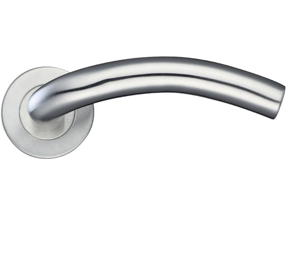 Metallic door handle on a white background