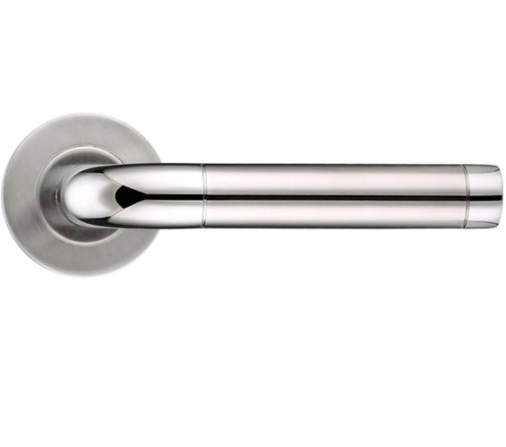 ZOO HARDWARE ZCS2 CONTRACT RADIUS LEVER ON ROUND ROSE DUAL FINISH POLISHED & SATIN STAINLESS STEEL - ZCS2060SSPS (SOLD IN PAIRS)