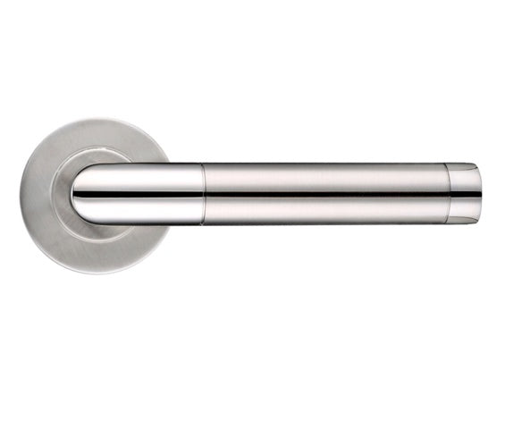 ZOO HARDWARE ZCS2 CONTRACT MITRED LEVER ON ROUND ROSE DUAL FINISH POLISHED & SATIN STAINLESS STEEL - ZCS2110SSPS (SOLD IN PAIRS)