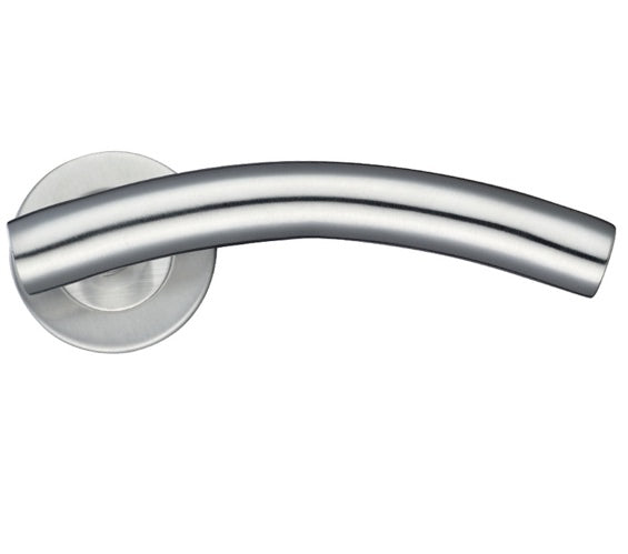 ZOO HARDWARE ZCS2 CONTRACT ARCHED T‑BAR LEVER ON ROUND ROSE SATIN STAINLESS STEEL - ZCS2120SS (SOLD IN PAIRS)