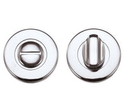Two chrome kitchen knobs on a white background