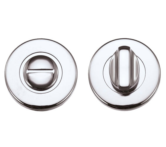 Two chrome kitchen knobs on a white background
