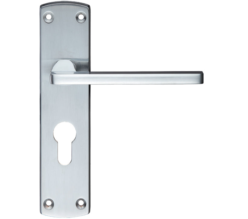 ZOO HARDWARE STANZA LEON CONTRACT DOOR HANDLES ON BACKPLATE SATIN CHROME – (SOLD IN PAIRS)