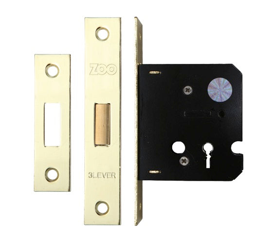 ZOO HARDWARE 3 LEVER CONTRACT DEAD LOCK (64MM OR 76MM) - ELECTRO BRASS