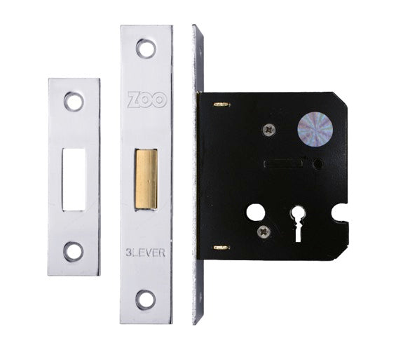 ZOO HARDWARE 3 LEVER CONTRACT DEAD LOCK (64MM OR 76MM) - NICKEL PLATE