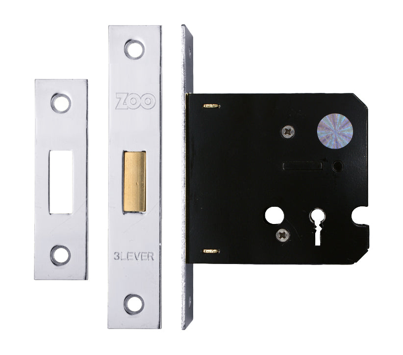 ZOO HARDWARE 3 LEVER CONTRACT DEAD LOCK (64MM OR 76MM) - NICKEL PLATE