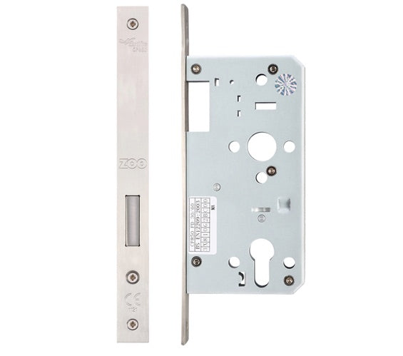 ZOO HARDWARE VIER 72MM C/C DIN DEAD LOCK (SQUARE OR RADIUS PROFILE) - SATIN STAINLESS STEEL