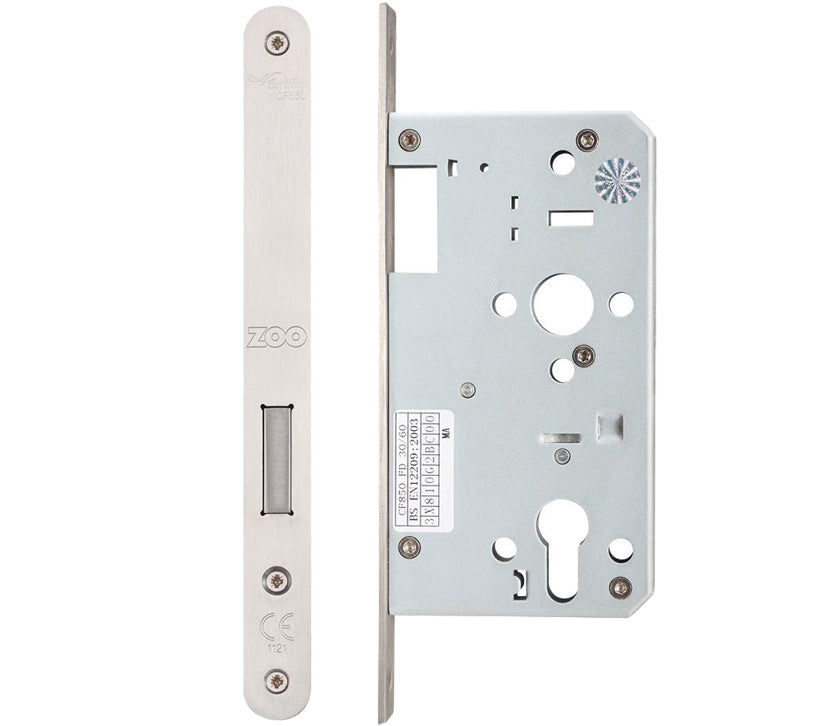 ZOO HARDWARE VIER 72MM C/C DIN SINGLE THROW DEAD LOCK (SQUARE OR RADIUS PROFILE) - SATIN STAINLESS STEEL