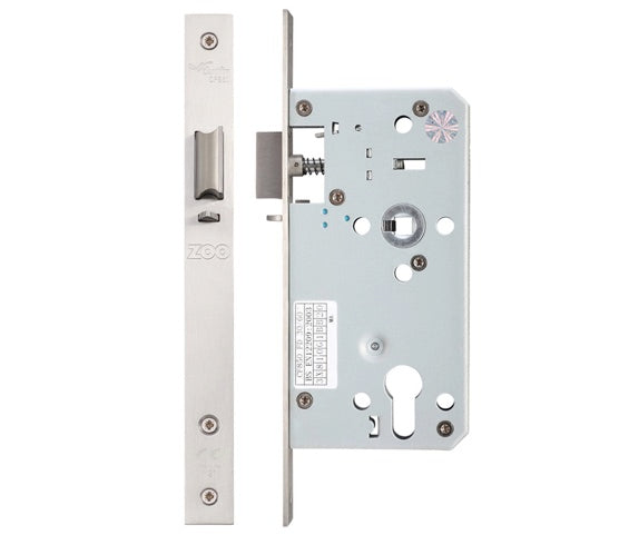 ZOO HARDWARE VIER 72MM C/C DIN NIGHT LATCH (SQUARE OR RADIUS PROFILE) - SATIN STAINLESS STEEL