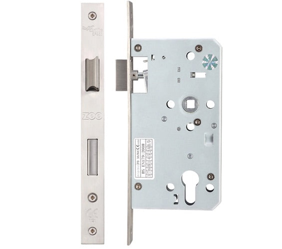 ZOO HARDWARE VIER 72MM C/C DIN ESCAPE LOCK (SQUARE OR RADIUS PROFILE) - SATIN STAINLESS STEEL