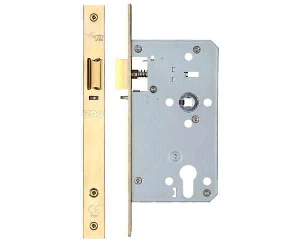 ZOO HARDWARE VIER 72MM C/C DIN NIGHT LATCH (SQUARE PROFILE), PVD STAINLESS BRASS - ZDL7260NLPVD