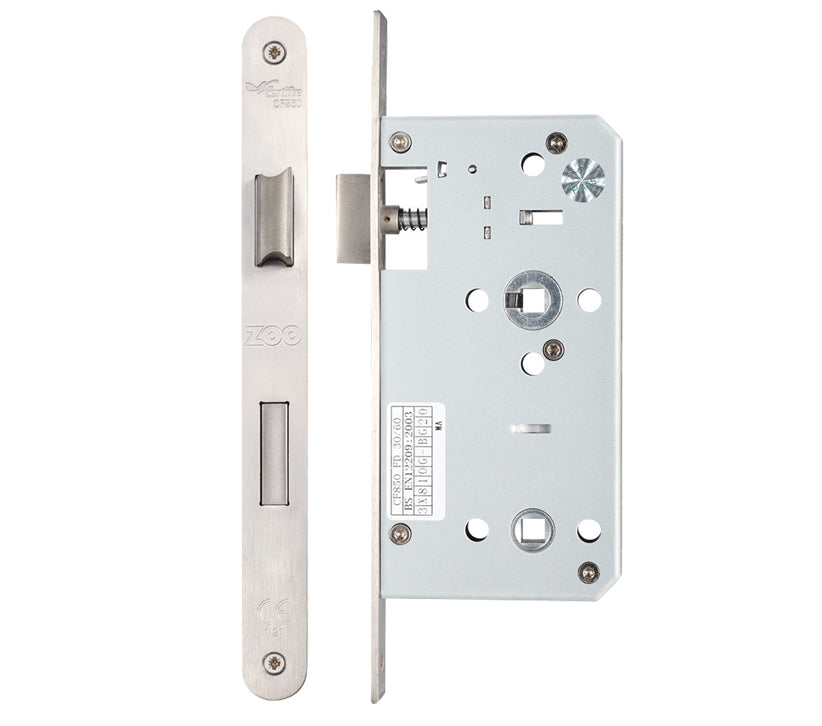 ZOO HARDWARE VIER 78MM C/C DIN BATHROOM LOCK (SQUARE OR RADIUS PROFILE) - SATIN STAINLESS STEEL