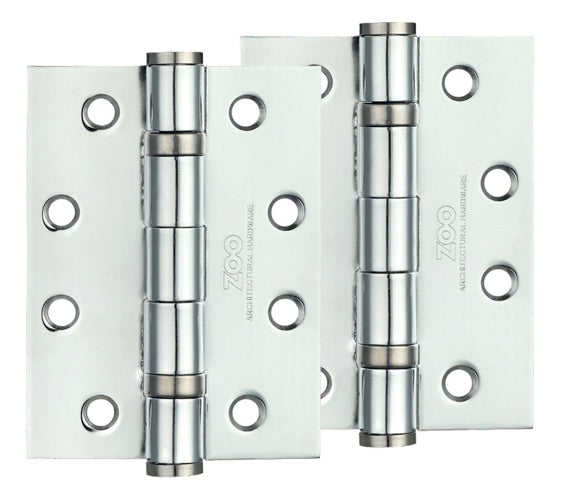 ZOO HARDWARE 4 INCH STEEL BALL BEARING DOOR HINGES, POLISHED CHROME - ZHS43CP (SOLD IN PAIRS)