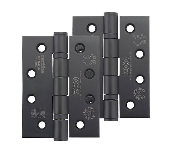 ZOO HARDWARE 4 INCH GRADE 13 BALL BEARING HINGE, MATT BLACK - (SOLD IN PAIRS)