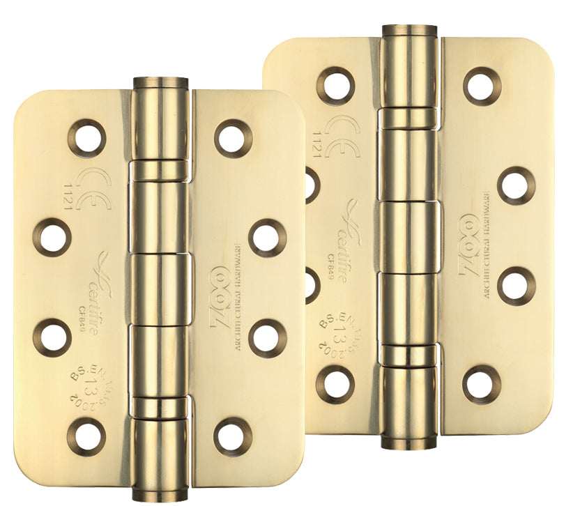 ZOO HARDWARE 4 INCH GRADE 13 BALL BEARING HINGE, PVD STAINLESS BRASS - (SOLD IN PAIRS)