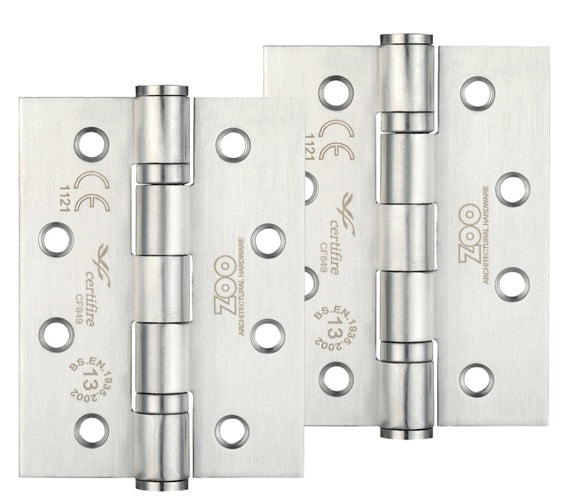 ZOO HARDWARE 4 INCH GRADE 13 BALL BEARING HINGE, SATIN STAINLESS STEEL - (SOLD IN PAIRS)
