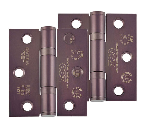 ZOO HARDWARE 3 INCH GRADE 11 (SQUARE OR RADIUS EDGE) BALL BEARING HINGE, ETNA BRONZE - (SOLD IN PAIRS)