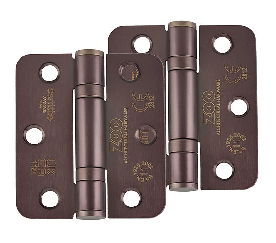 ZOO HARDWARE 3 INCH GRADE 11 (SQUARE OR RADIUS EDGE) BALL BEARING HINGE, ETNA BRONZE - (SOLD IN PAIRS)