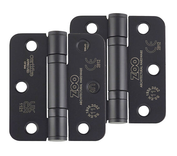 ZOO HARDWARE 3 INCH GRADE 11 (SQUARE OR RADIUS EDGE) BALL BEARING HINGE, MATT BLACK - (SOLD IN PAIRS)