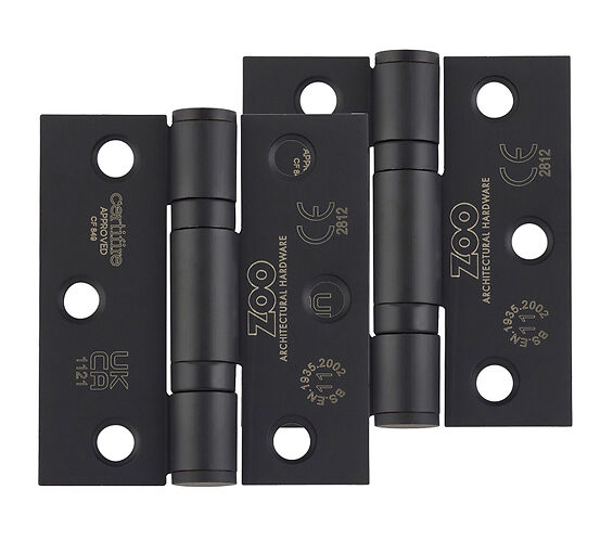 ZOO HARDWARE 3 INCH GRADE 11 (SQUARE OR RADIUS EDGE) BALL BEARING HINGE, POWDER COATED BLACK - (SOLD IN PAIRS)