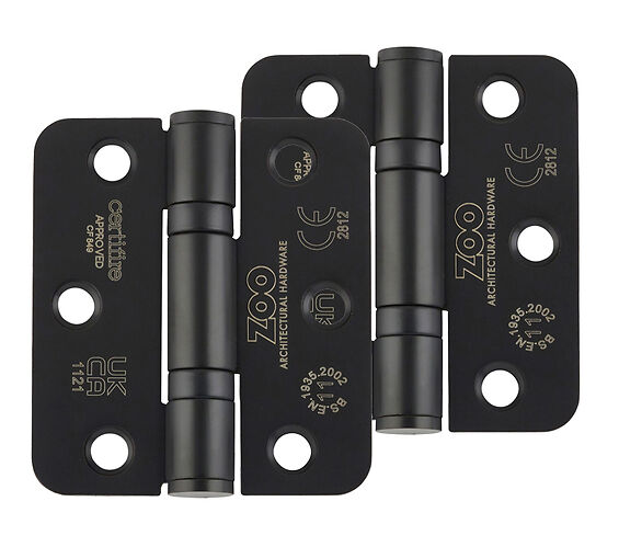 ZOO HARDWARE 3 INCH GRADE 11 (SQUARE OR RADIUS EDGE) BALL BEARING HINGE, POWDER COATED BLACK - (SOLD IN PAIRS)