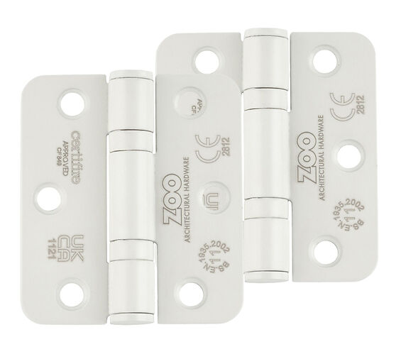 ZOO HARDWARE 3 INCH GRADE 11 (SQUARE OR RADIUS EDGE) BALL BEARING HINGE, POWDER COATED WHITE - (SOLD IN PAIRS)