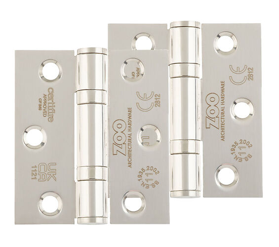 ZOO HARDWARE 3 INCH GRADE 11 (SQUARE OR RADIUS EDGE) BALL BEARING HINGE, POLISHED STAINLESS STEEL - (SOLD IN PAIRS)