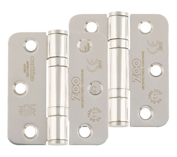 ZOO HARDWARE 3 INCH GRADE 11 (SQUARE OR RADIUS EDGE) BALL BEARING HINGE, POLISHED STAINLESS STEEL - (SOLD IN PAIRS)