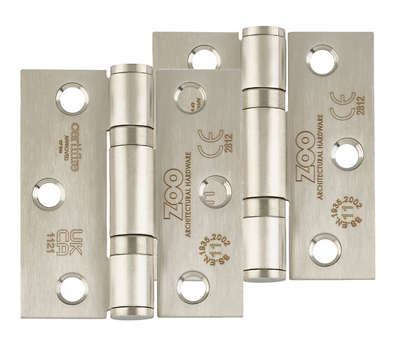 ZOO HARDWARE 3 INCH GRADE 11 (SQUARE OR RADIUS EDGE) BALL BEARING HINGE, SATIN STAINLESS STEEL -  (SOLD IN PAIRS)