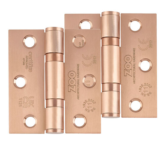 ZOO HARDWARE 3 INCH GRADE 11 (SQUARE OR RADIUS EDGE) BALL BEARING HINGE, TUSCAN ROSE GOLD - (SOLD IN PAIRS)