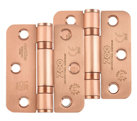 ZOO HARDWARE 3 INCH GRADE 11 (SQUARE OR RADIUS EDGE) BALL BEARING HINGE, TUSCAN ROSE GOLD - (SOLD IN PAIRS)