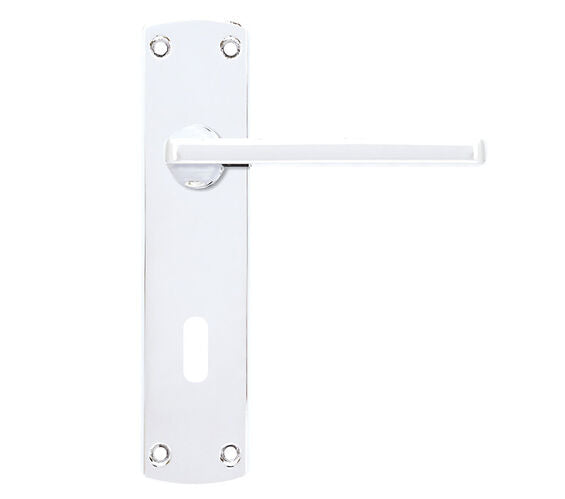 ZOO HARDWARE STANZA LEON CONTRACT RANGE DOOR HANDLES ON BACKPLATE POLISHED CHROME –  (SOLD IN PAIRS)