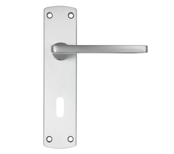 ZOO HARDWARE STANZA LEON CONTRACT RANGE DOOR HANDLES ON BACKPLATE SATIN CHROME –  (SOLD IN PAIRS)