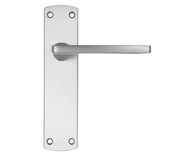 ZOO HARDWARE STANZA LEON CONTRACT RANGE DOOR HANDLES ON BACKPLATE SATIN CHROME –  (SOLD IN PAIRS)