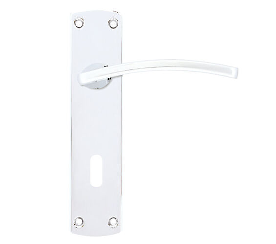 ZOO HARDWARE STANZA TOLEDO CONTRACT RANGE DOOR HANDLES ON BACKPLATE, POLISHED CHROME - (SOLD IN PAIRS)