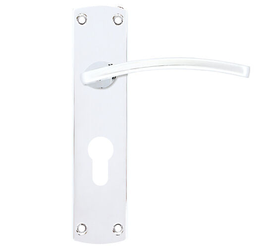 ZOO HARDWARE STANZA TOLEDO CONTRACT RANGE DOOR HANDLES ON BACKPLATE, POLISHED CHROME - (SOLD IN PAIRS)