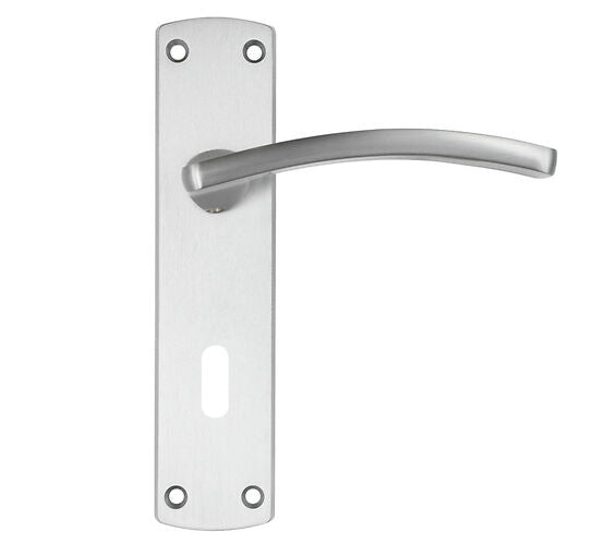 ZOO HARDWARE STANZA TOLEDO CONTRACT RANGE DOOR HANDLES ON BACKPLATE SATIN CHROME –  (SOLD IN PAIRS)
