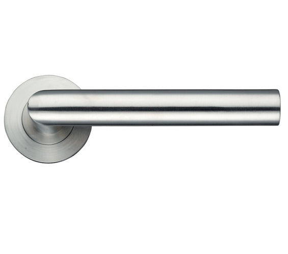 ZOO HARDWARE ZPS MITRED LEVER ON ROUND ROSE  SATIN STAINLESS STEEL - ZPS010SS (SOLD IN PAIRS)