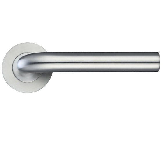 ZOO HARDWARE ZPS RADIUS LEVER ON ROUND ROSE  SATIN STAINLESS STEEL - ZPS020SS (SOLD IN PAIRS)