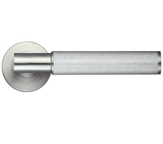ZOO HARDWARE ZPS ATHENA KNURLED LEVER ON ROUND ROSE  SATIN STAINLESS STEEL - ZPS120SS (SOLD IN PAIRS)
