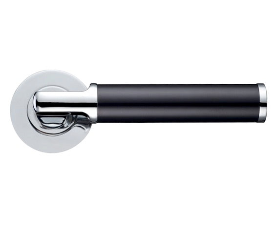 ZOO HARDWARE STANZA MILAN LEVER ON ROUND ROSE  DUAL FINISH POLISHED CHROME & MATT BLACK - ZPZ030CPMB (SOLD IN PAIRS)