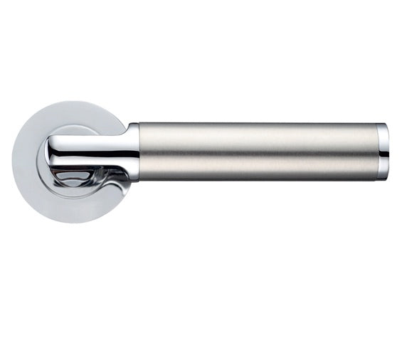 ZOO HARDWARE STANZA MILAN LEVER ON ROUND ROSE DUAL FINISH POLISHED & SATIN CHROME - ZPZ030CPSS (SOLD IN PAIRS)
