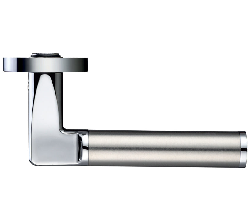 ZOO HARDWARE STANZA MILAN LEVER ON ROUND ROSE DUAL FINISH POLISHED & SATIN CHROME - ZPZ030CPSS (SOLD IN PAIRS)