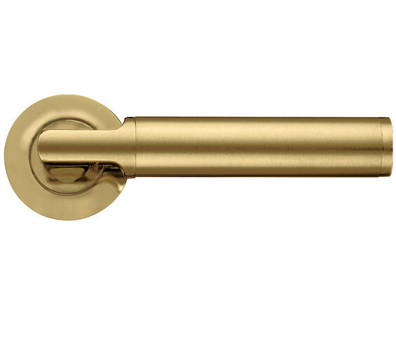 ZOO HARDWARE STANZA MILAN LEVER ON ROUND ROSE FAVO SATIN BRASS - ZPZ030‑FSB (SOLD IN PAIRS)