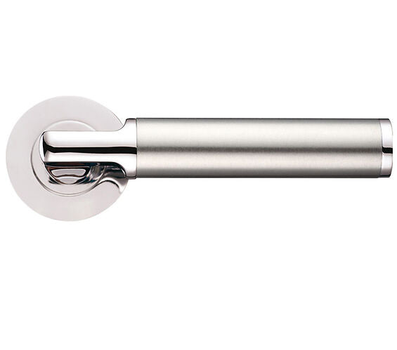 ZOO HARDWARE STANZA MILAN LEVER ON ROUND ROSE  DUAL FINISH POLISHED NICKEL & SATIN STAINLESS STEEL - ZPZ030PNSS (SOLD IN PAIRS)