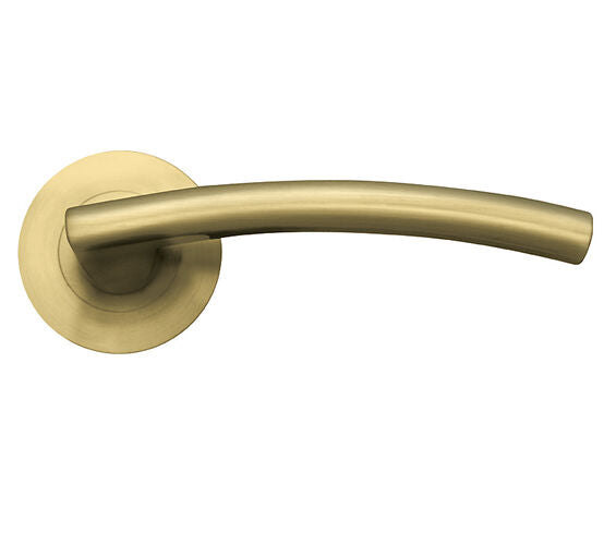 ZOO HARDWARE STANZA AMALFI LEVER ON ROUND ROSE  FAVO SATIN BRASS - ZPZ080‑FSB (SOLD IN PAIRS)