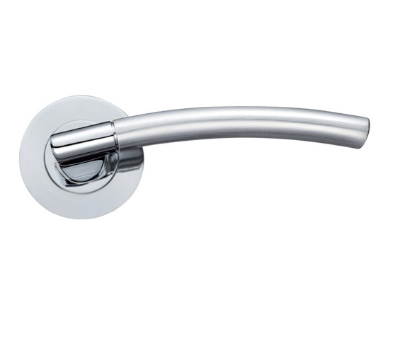 ZOO HARDWARE STANZA AMALFI LEVER ON ROUND ROSE  DUAL FINISH SATIN CHROME & POLISHED CHROME - ZPZ080SCCP (SOLD IN PAIRS)